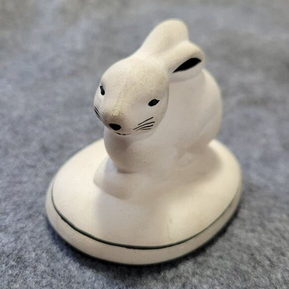 Vintage Acoma Pottery Rabbit Oval Trinket Box Black & White Geometric Design - Picture 5 of 13